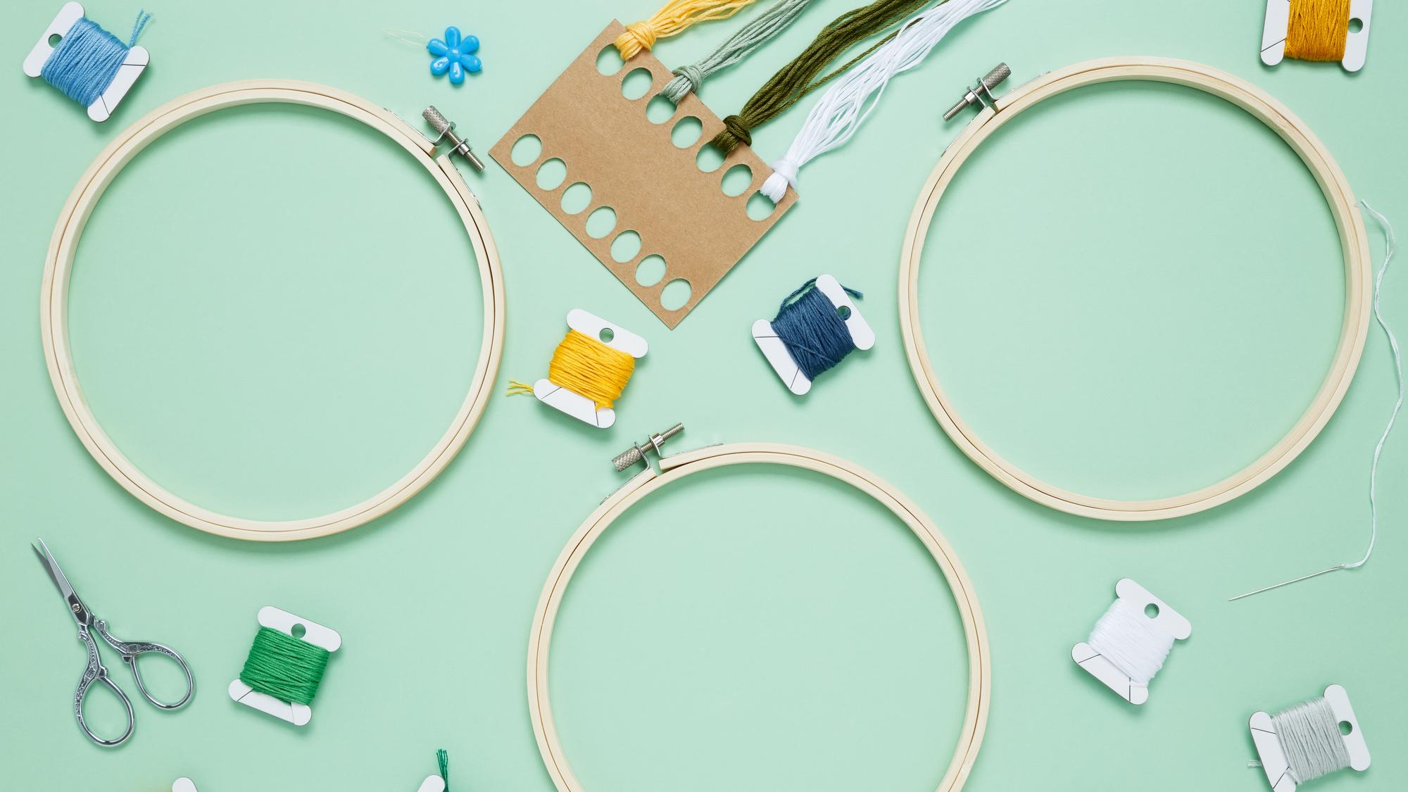 Studio table with threads and hoops